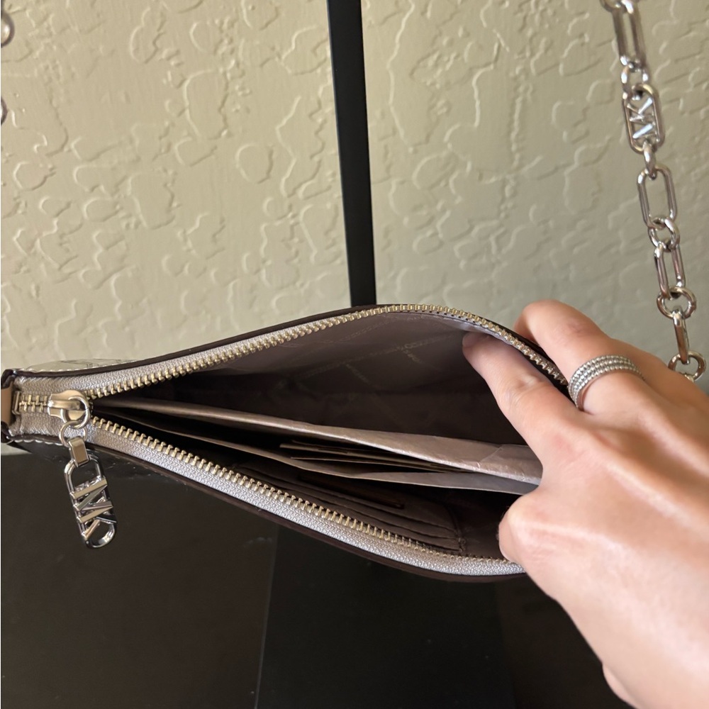 NWT Michael Kors Empire Medium Chain Pouchette Mirror Silver - Picture 10 of 11